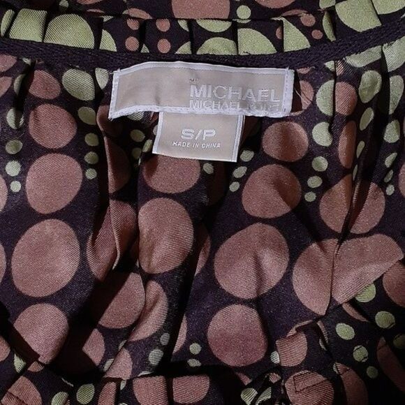 Michael Kors Women's Tunic Dress Green Brown Polka Dot Balloon Sleeves  Small - Picture 7 of 8